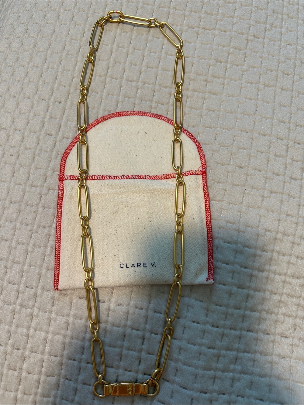 Clare V Gold Paperclip buckle Chain Strap with Cream Pouch